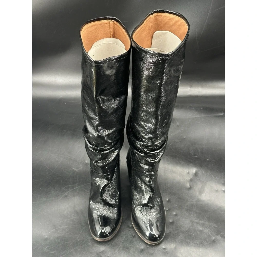 Free People Tennison Black Patent Leather Knee High Slouch Boots Sz EU 38 US 7.5